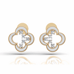 Load image into Gallery viewer, Clover Diamond Stud Earrings-18Kt Gold vermeil
