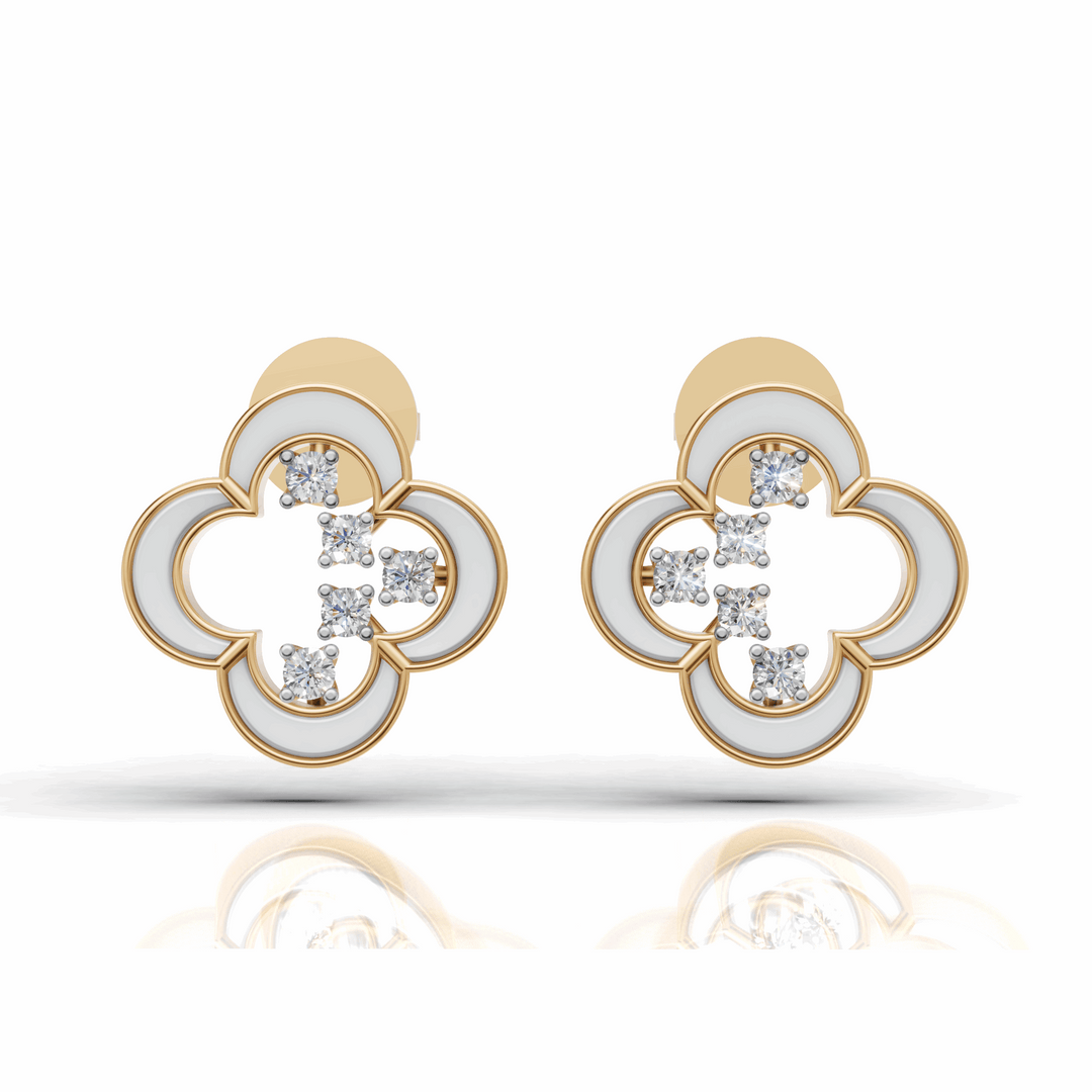 Clover Diamond Stud Earrings-18Kt Gold vermeil