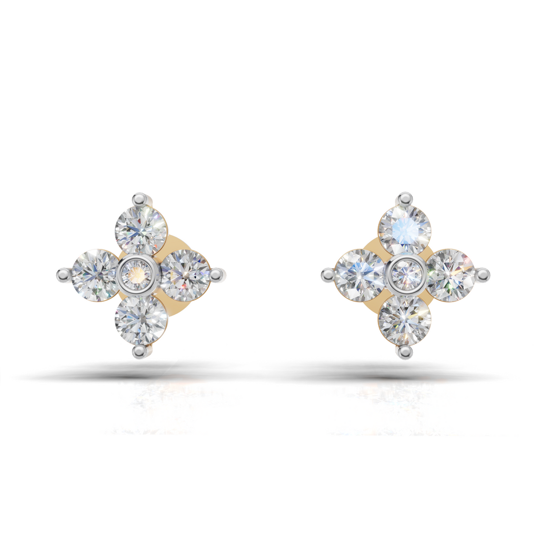 Flower Diamond Cluster Earring - 18Kt Gold vermeil