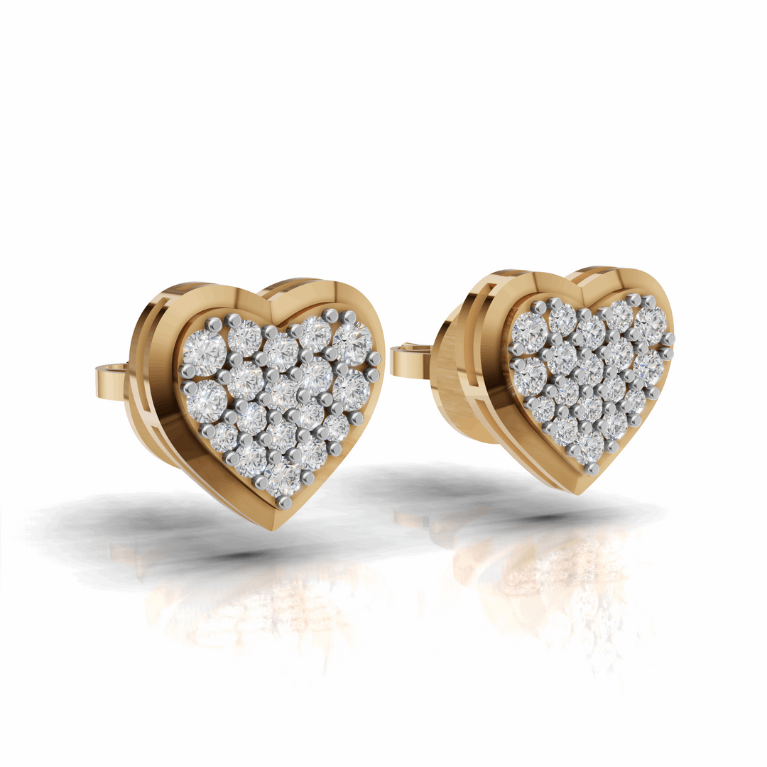 Diamond Flooded Heart Earring - 18Kt Gold vermeil