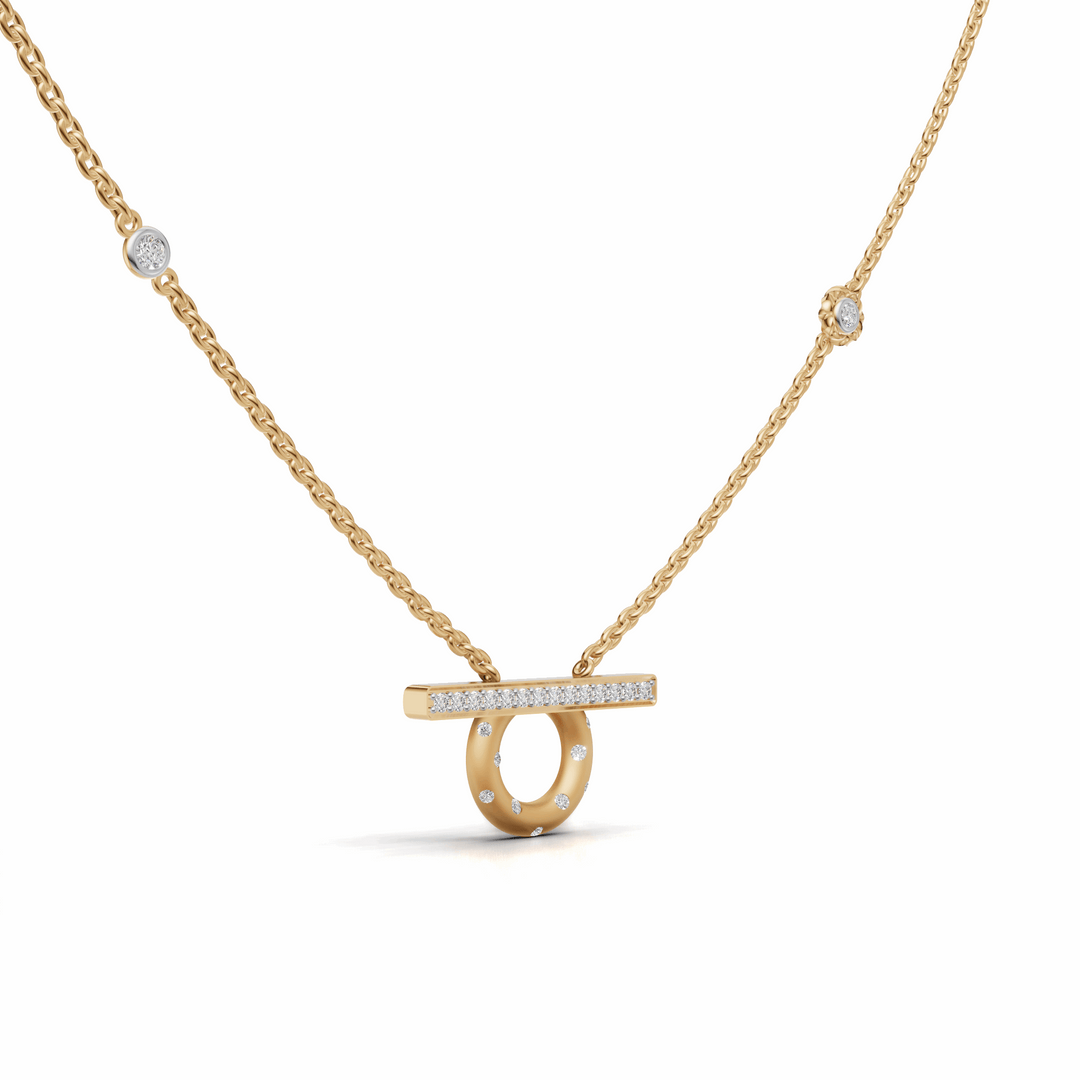 Bar & Circle Diamond Necklace-18Kt Gold vermeil