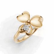 Heart Petal Clover Diamond Ring - 18Kt Gold vermeil