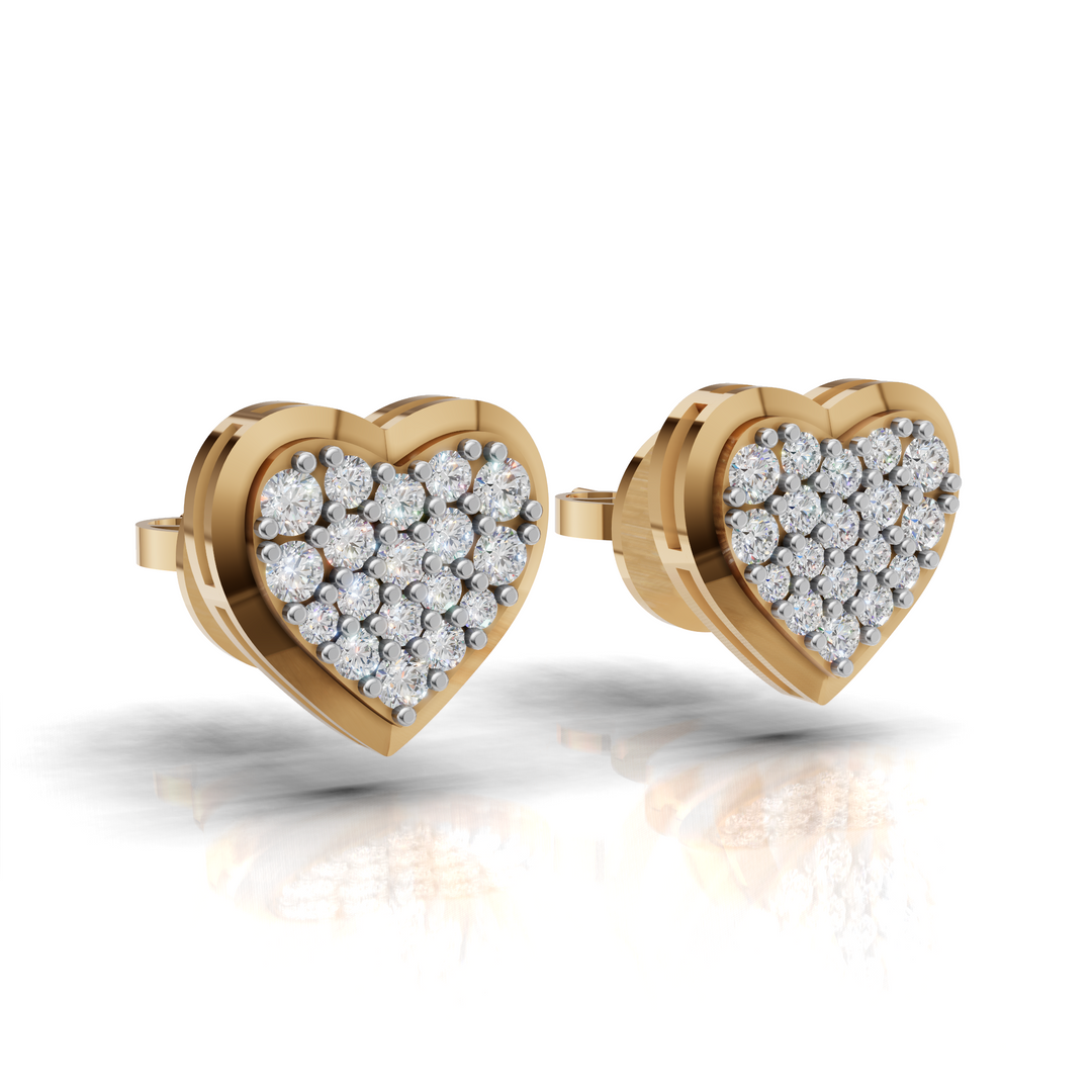 Diamond Flooded Heart Earring - 18Kt Gold vermeil
