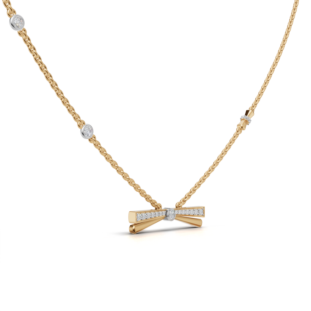 Diamond Bow Pendant Necklace-18Kt Gold vermeil