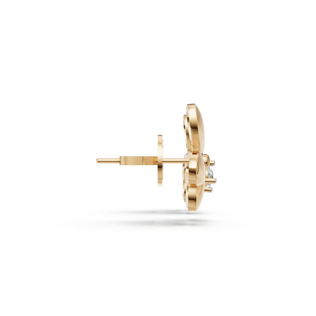 Heart Petal Clover Diamond Earring - 18Kt Gold vermeil