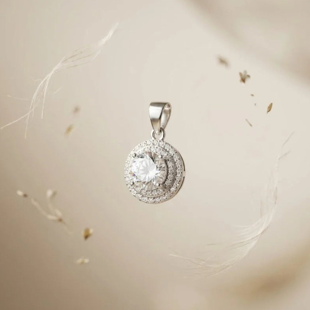 The Soleste Double Halo Pendant Set