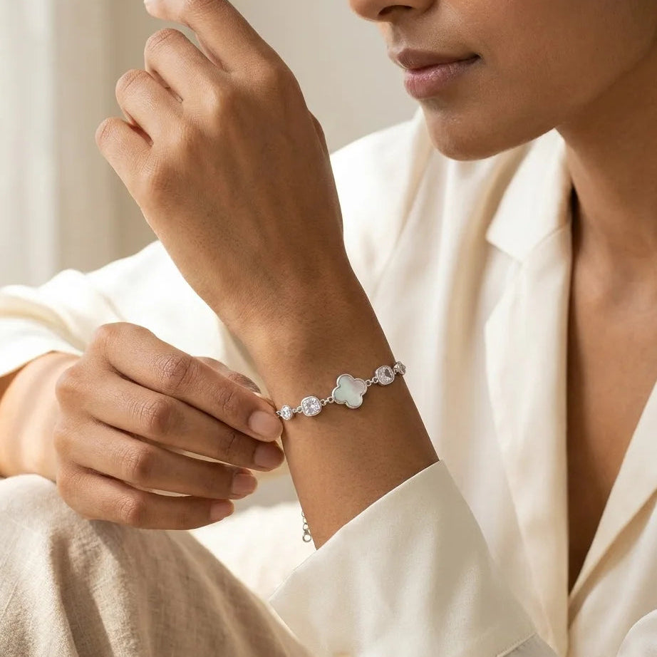 Mother-of-Pearl Clover Station Bracelet