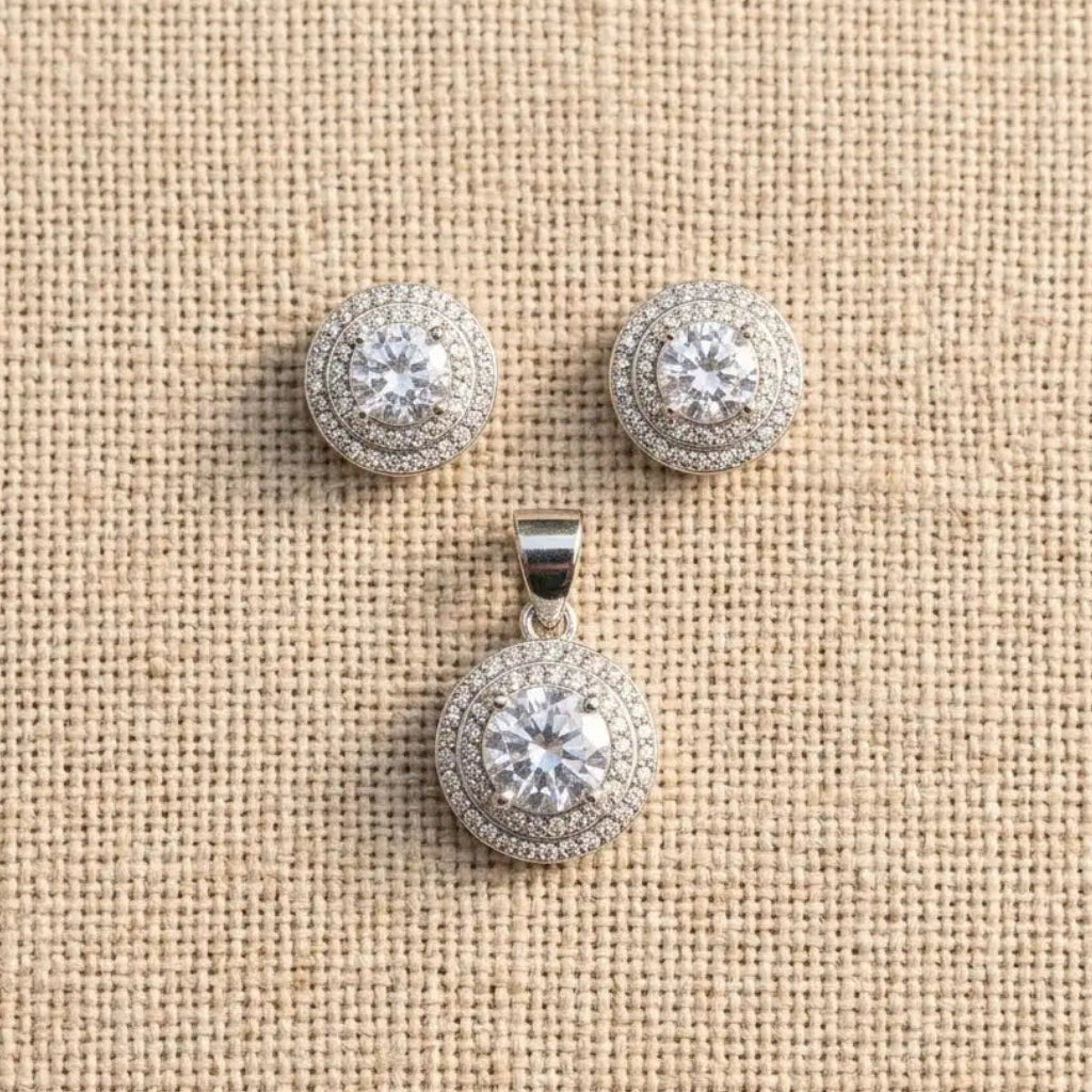 The Soleste Double Halo Pendant Set