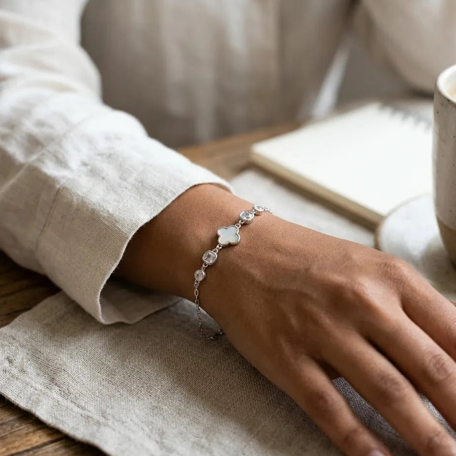 Mother-of-Pearl Clover Station Bracelet