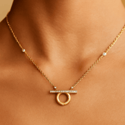 Bar & Circle Diamond Necklace-18Kt Gold vermeil