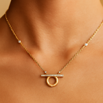 Load image into Gallery viewer, Bar &amp; Circle Diamond Necklace-18Kt Gold vermeil
