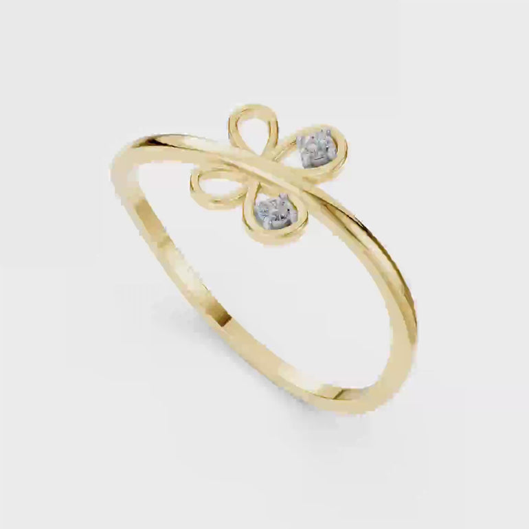 Butterfly Diamond Ring in 18Kt gold vermeil with delicate VVS-VS diamonds, showcasing an elegant butterfly design for unisex wear.