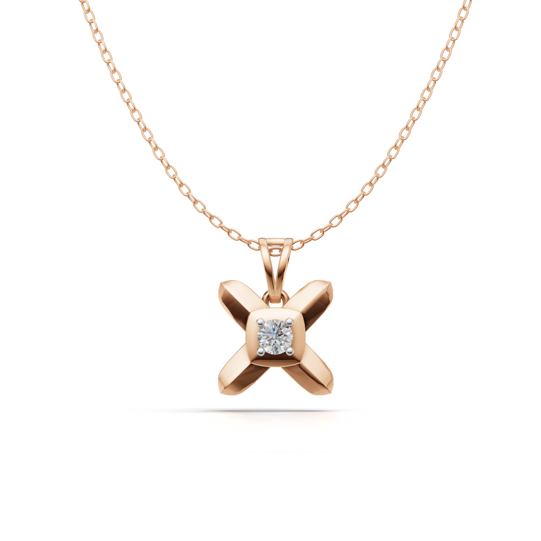 Criss-Cross Diamond Pendant(without chain) - 18Kt Rose Gold vermeil